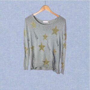 🛎️ 5/$20 Love Tree Star Print Distressed Sweater Size S/M